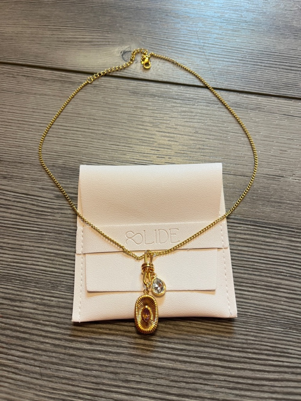 SLIDE Gold Pendant Necklace with Crystal Charm